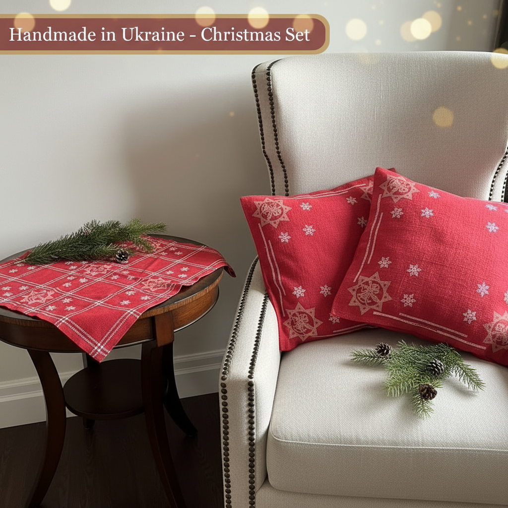 Red Hemp Linen Christmas Set