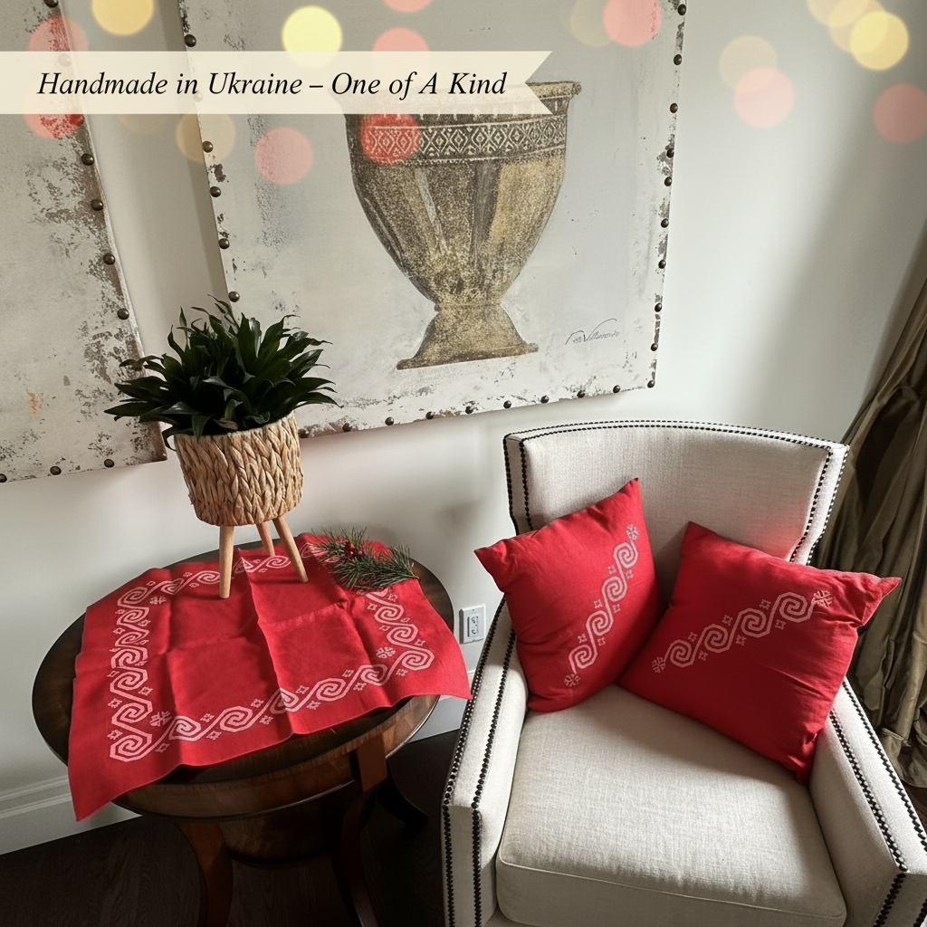 Vibyka Red Pillow Set & Square Table Runner