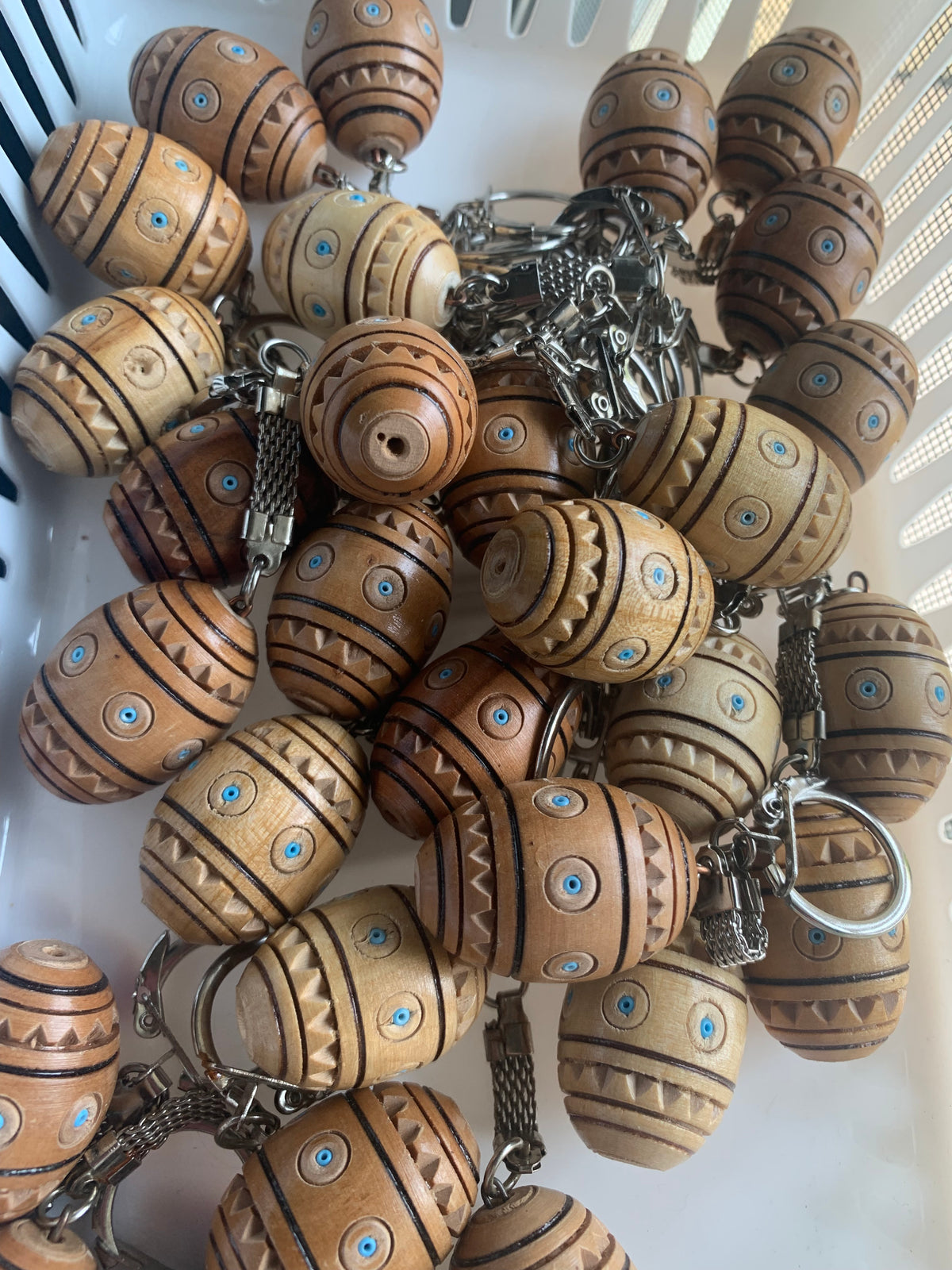 Carved Wooden Pysanky Keychain