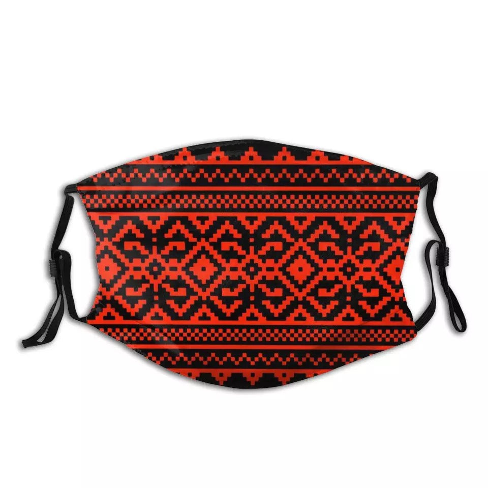 Ukrainian Embroidery Face Mask - (red & black)